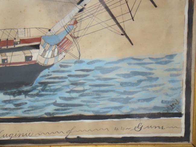 A beautiful original late 18th or early 19th century watercolor and ink painting of H M S Virginie — image 4